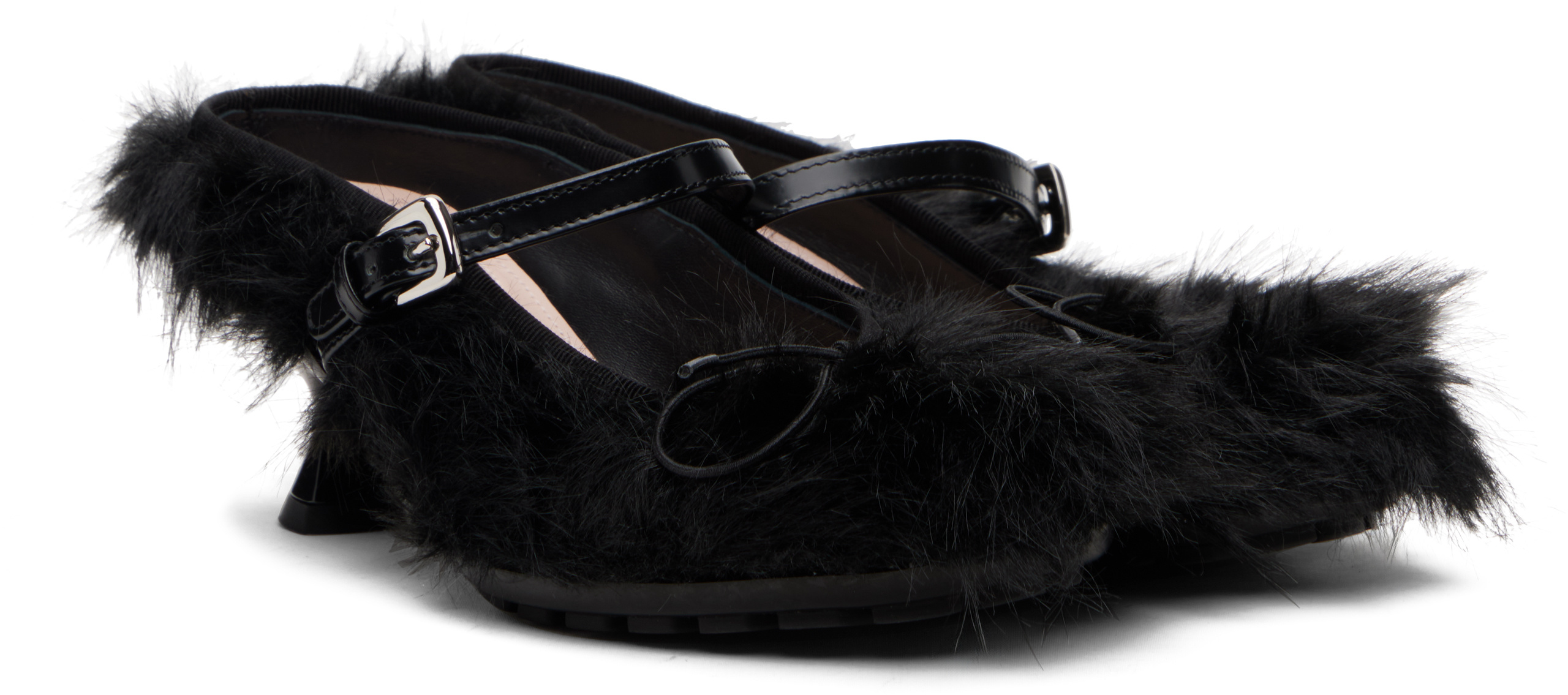 Simone Rocha 60mm Fur-trimmed Buckle Mules In Black