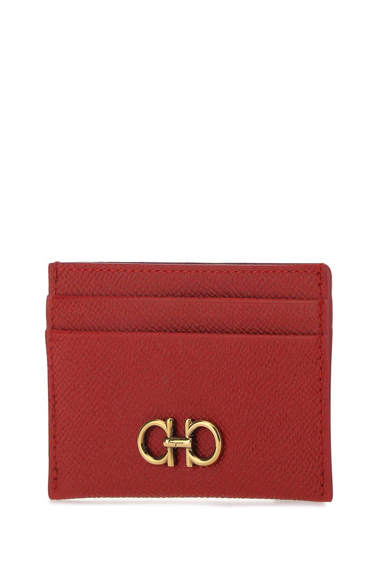 Ferragamo Red Gancini Card Holder In Red