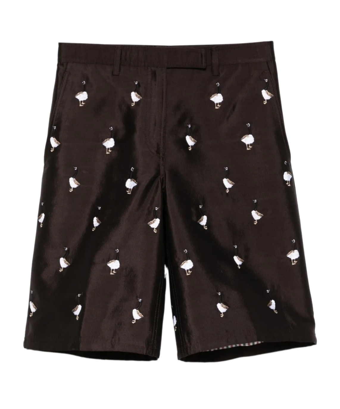 Thom Browne Goose-embroidered Wide-leg Shorts In Brown