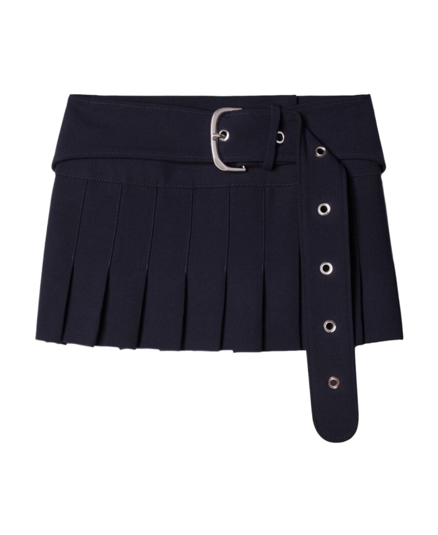 Off-white Belted Stretch-wool Pleated Mini Wrap Skirt In Black