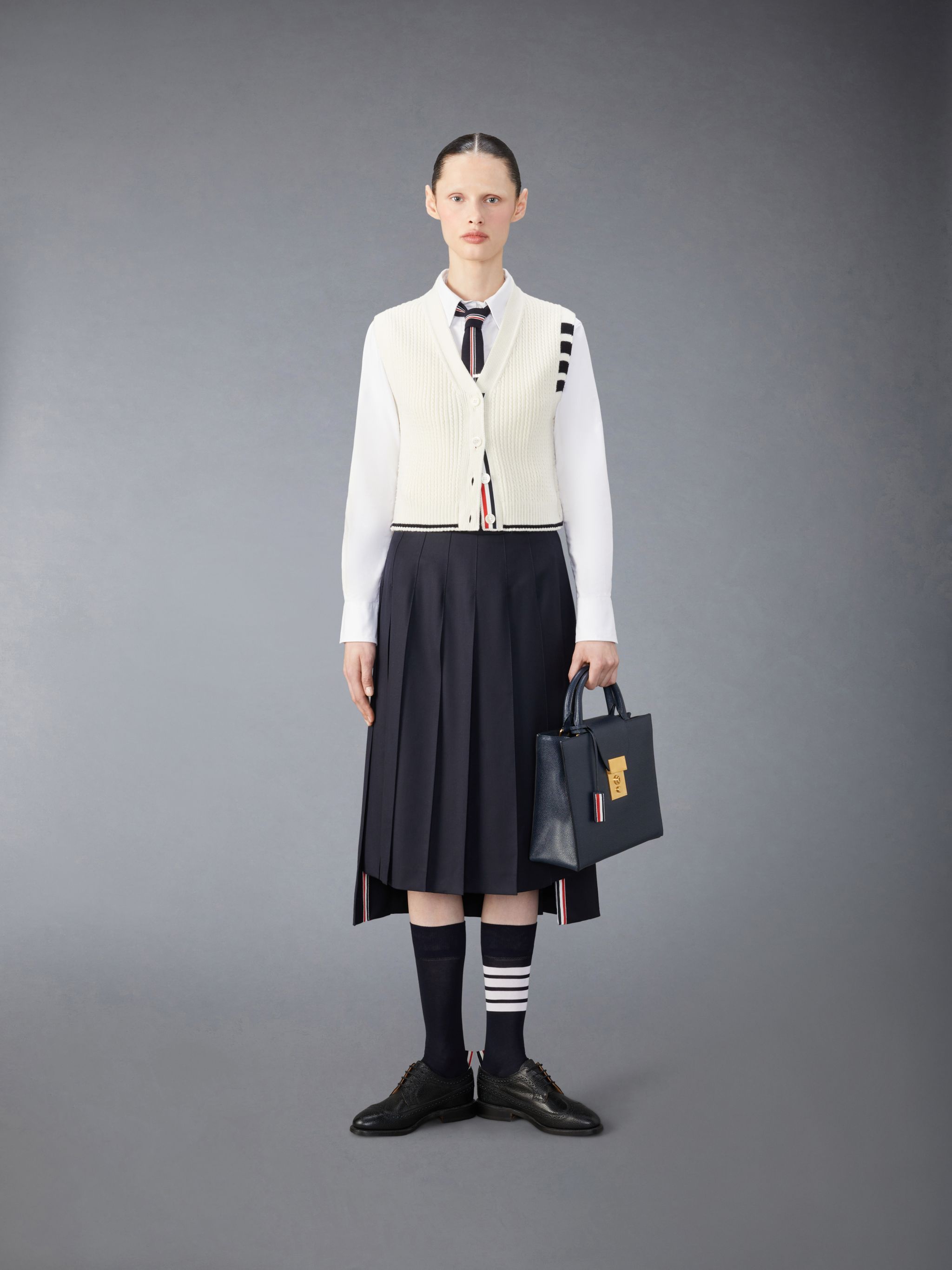 Thom Browne Off-white Cropped Cardigan In White