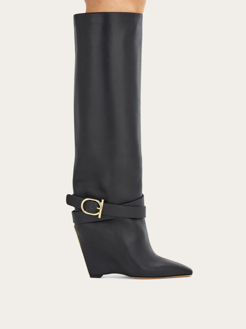 Ferragamo Knee High Boot With Wedge Heel In Multi