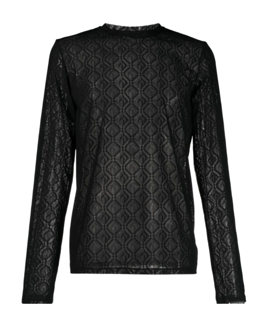 Marine Serre Geometric Pattern Mesh Crewneck Sweater In Black