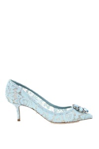 Dolce & Gabbana Blue Taormina Lace Crystal Heel Pumps Shoes In White