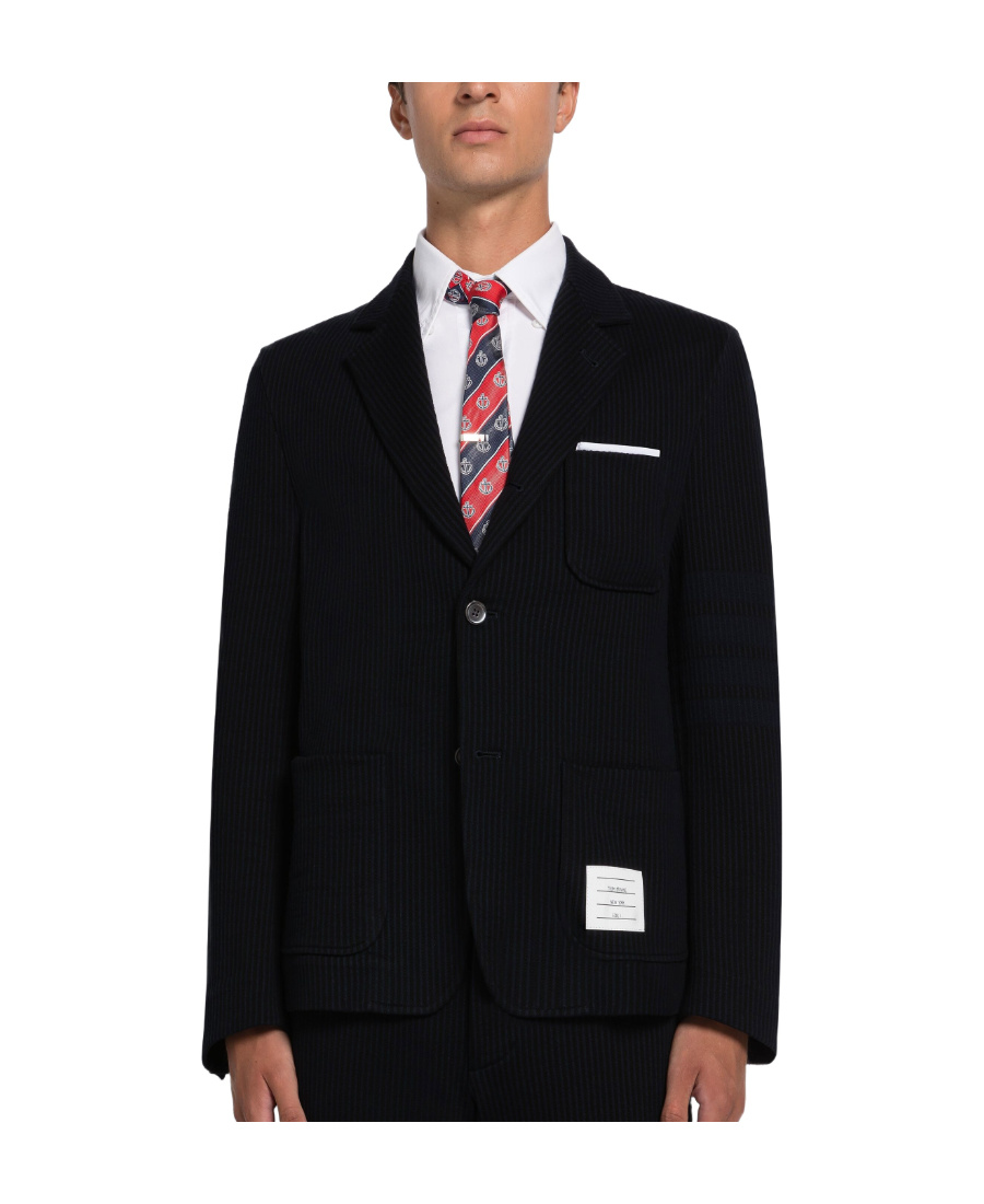 Shop Thom Browne 4-bar Seersucker Blazer In Black