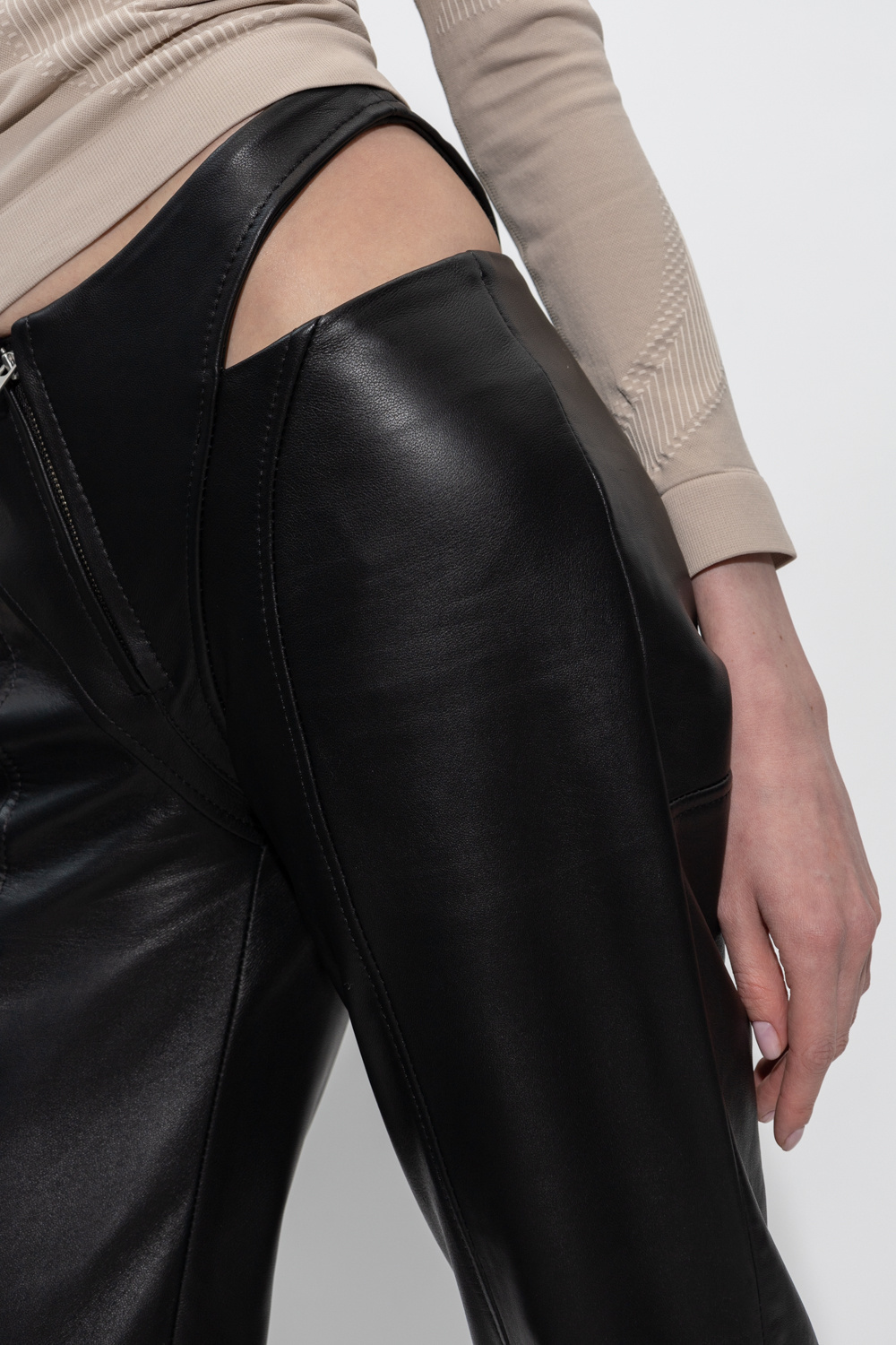 Misbhv Cut-out Leather Trousers In Black
