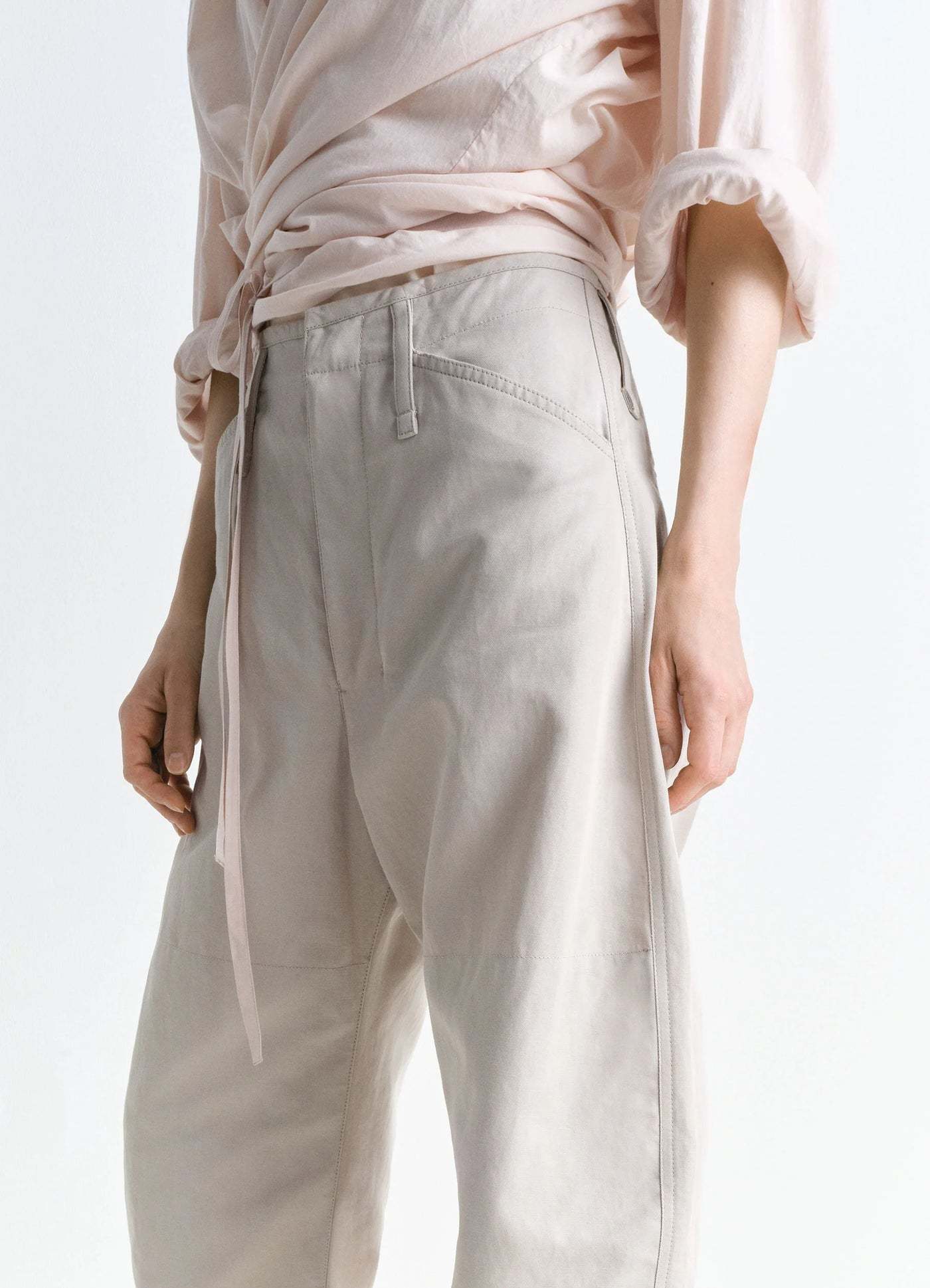 Lemaire Beige Tapered Pants With Camal Buttons In White