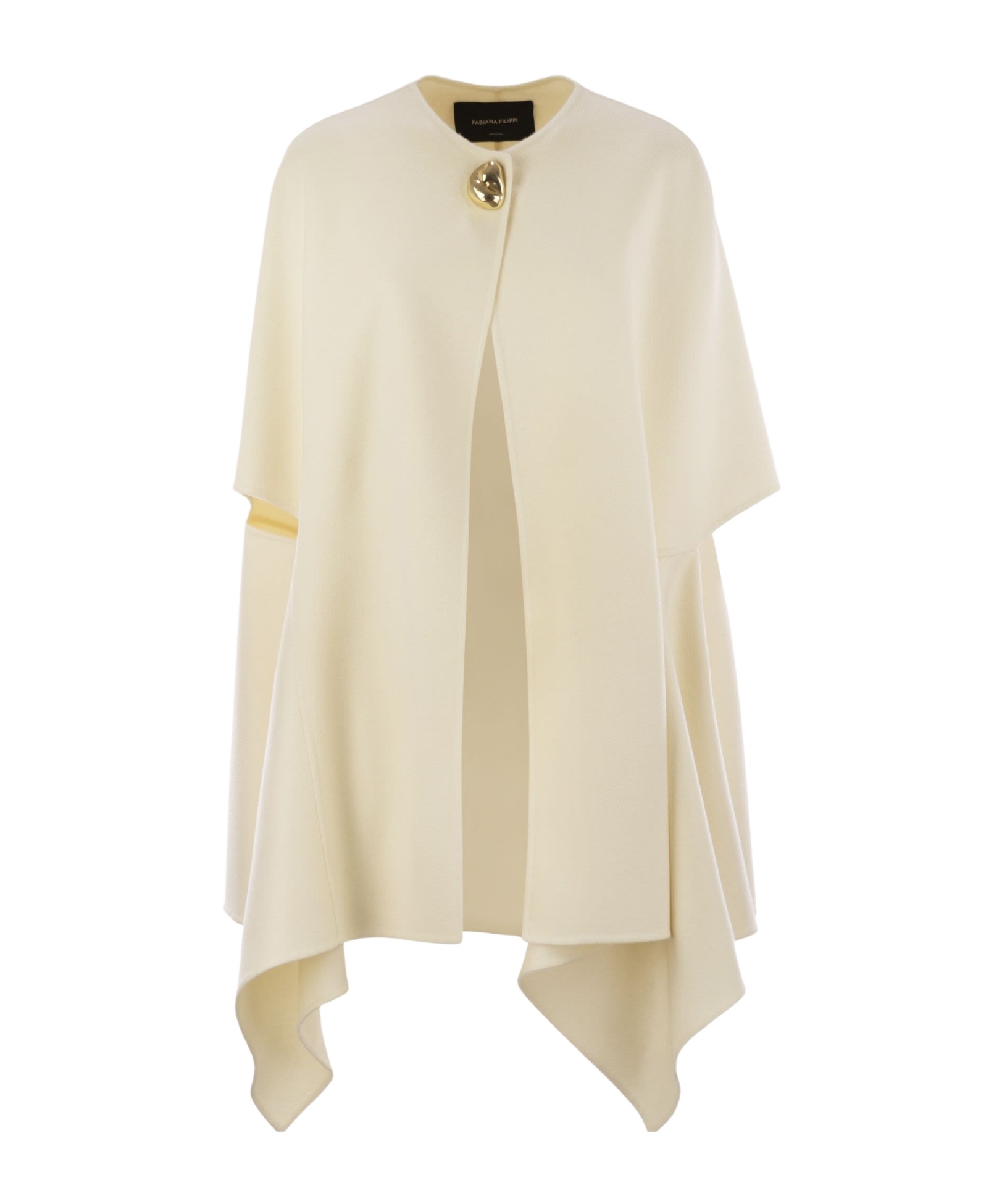 Fabiana Filippi Double Cashemere Coat With Jewelled Button In Neutral