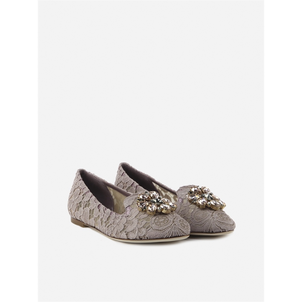 Dolce & Gabbana Vally Taormina Lace Ballerina Shoes In Gray
