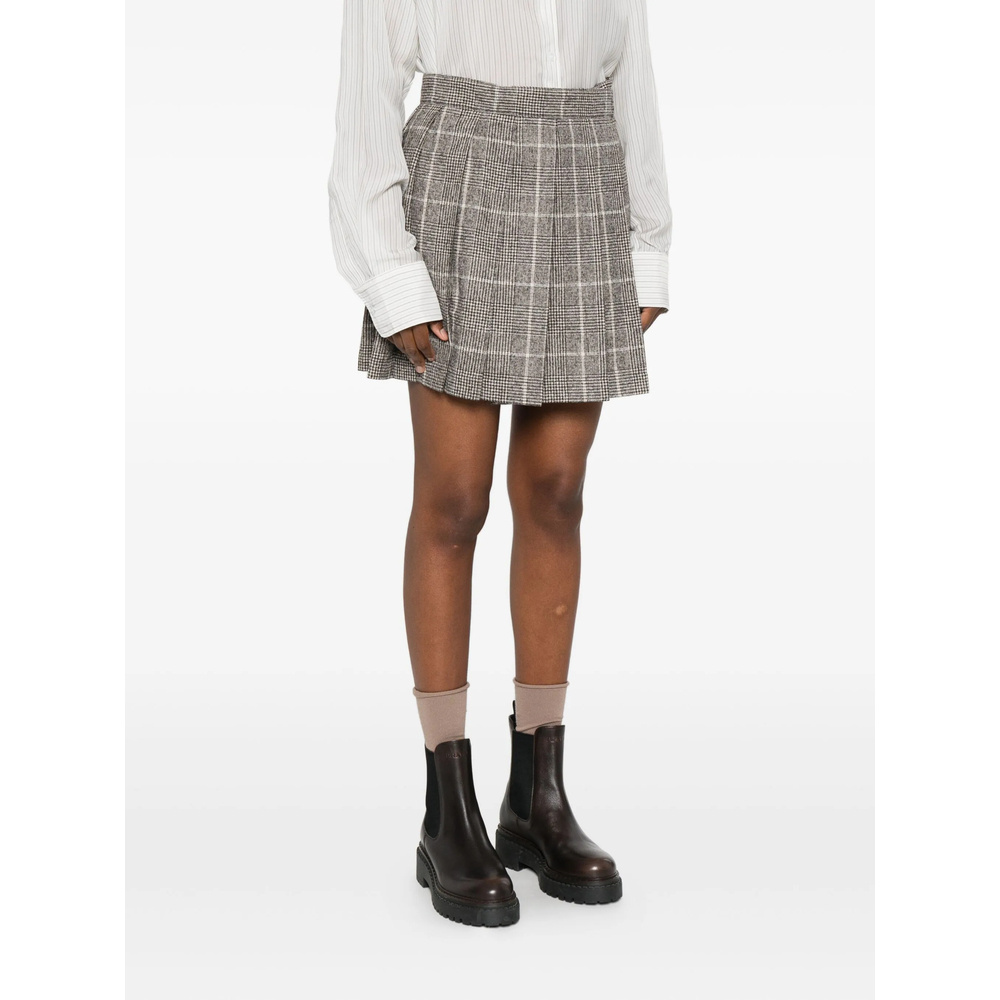 Brunello Cucinelli Mini Skirt With Belted Waist And Check Pattern In Gray
