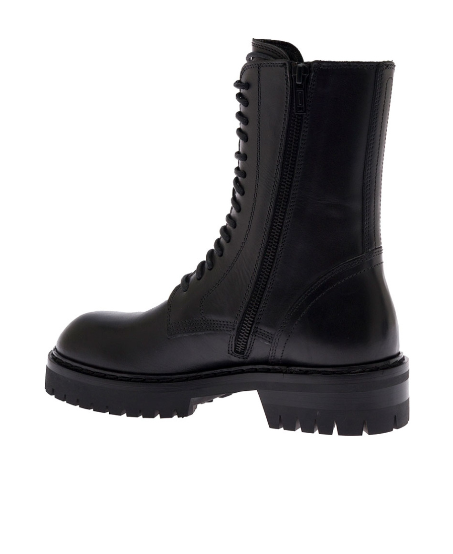 Ann Demeulemeester Black Lace-up Combat Boots In Leather Woman  In Black
