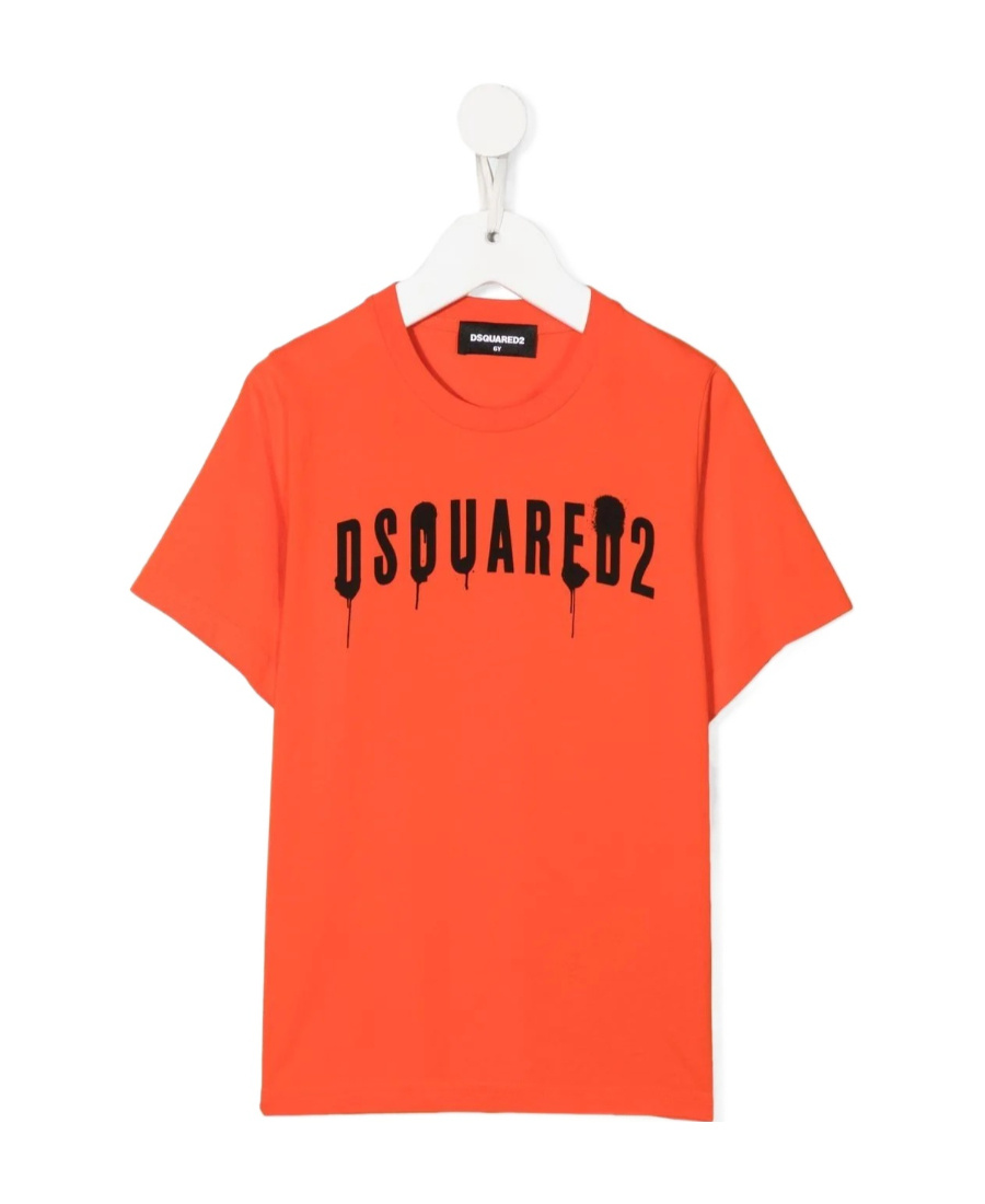 Dsquared2 Kids Orange T-shirt With Spray Effect Logo In Orange