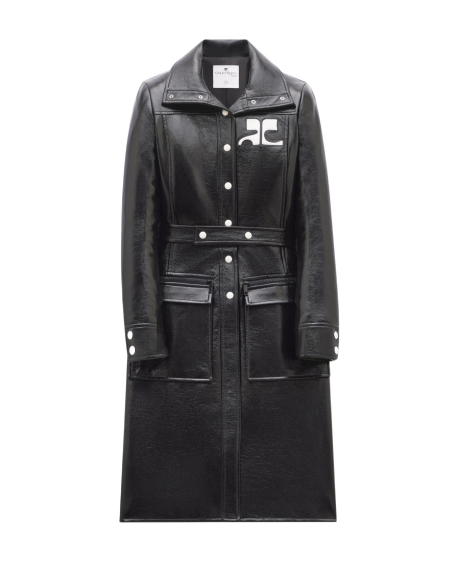 Courrèges Logo-patch Trench Coat In Black