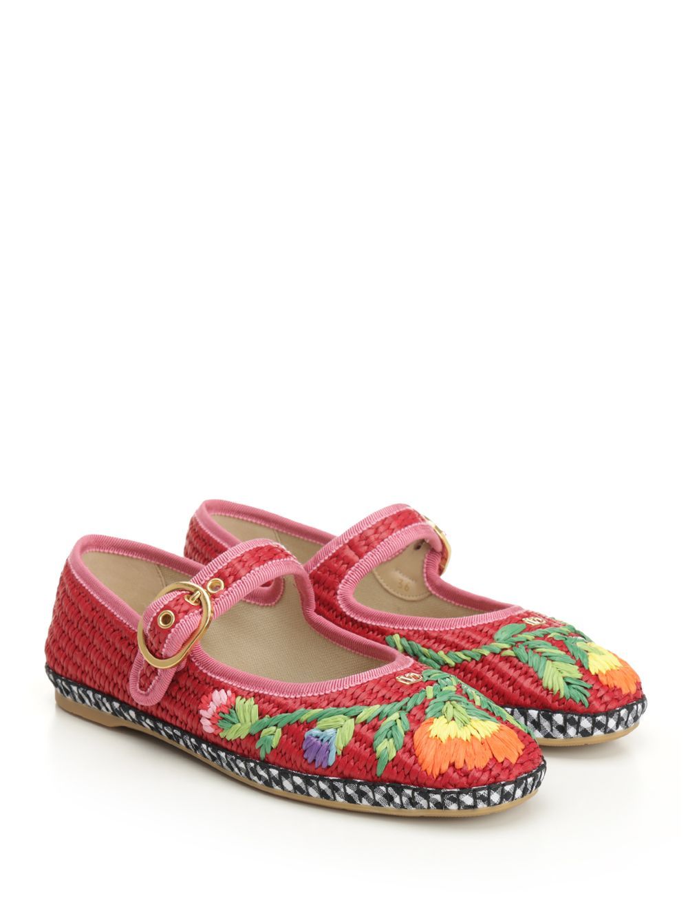 Valentino Endouce Embroidered Ballet Flats In Red