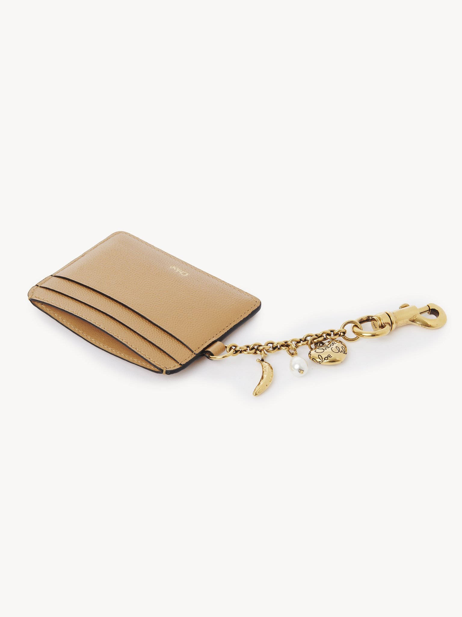 Chloé Charms Card Holder In Grained Leather In Brown