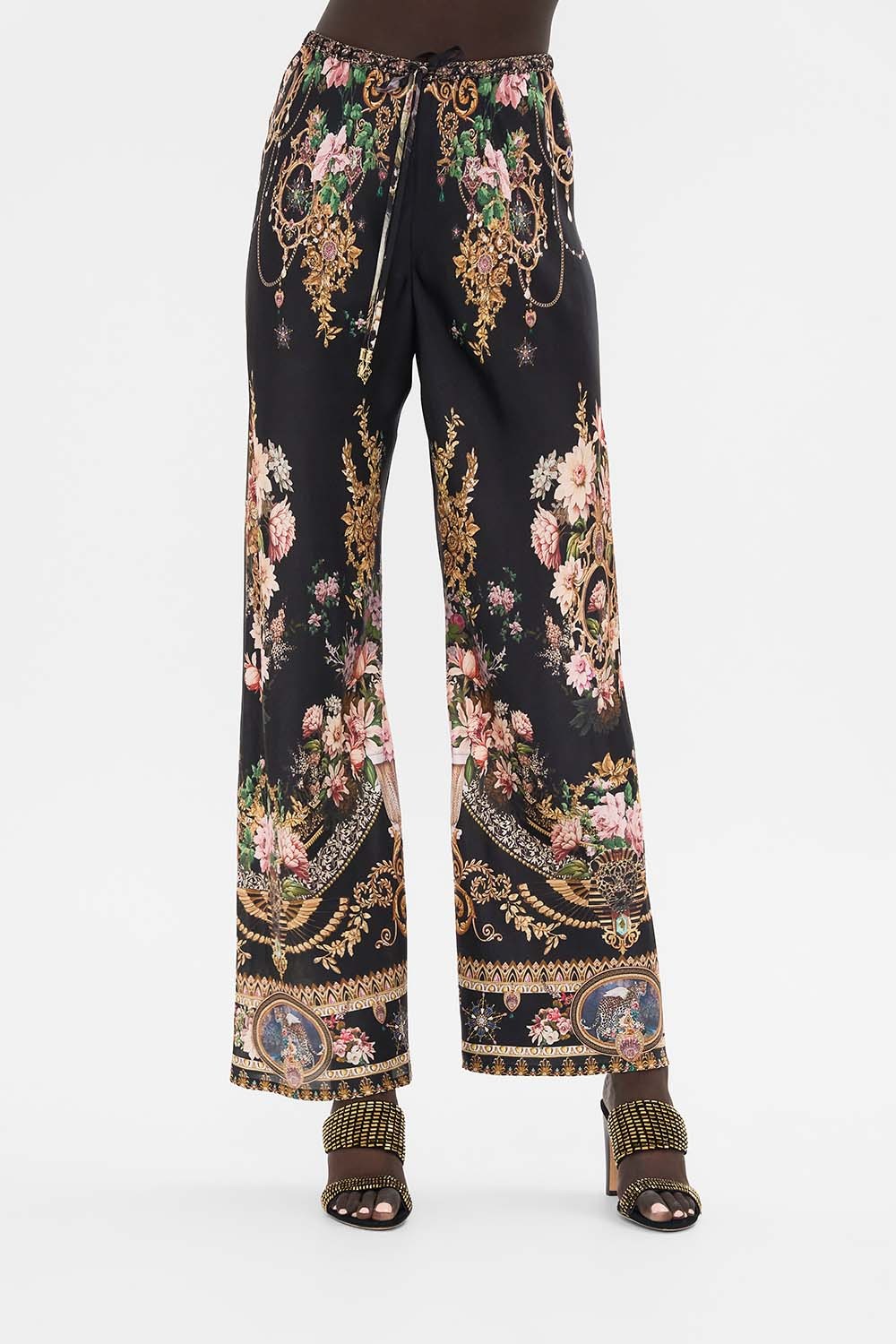 Camilla Bias-cut Silk Wide-leg Drawstring Pants In Black