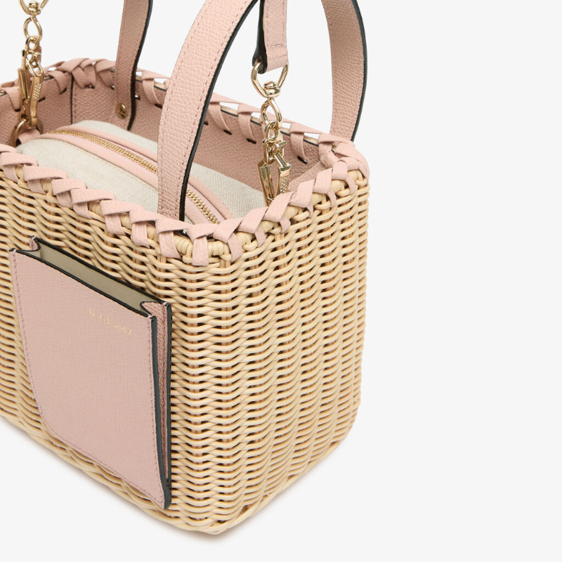 Valextra Wicker Bucket Micro Bag In Brown