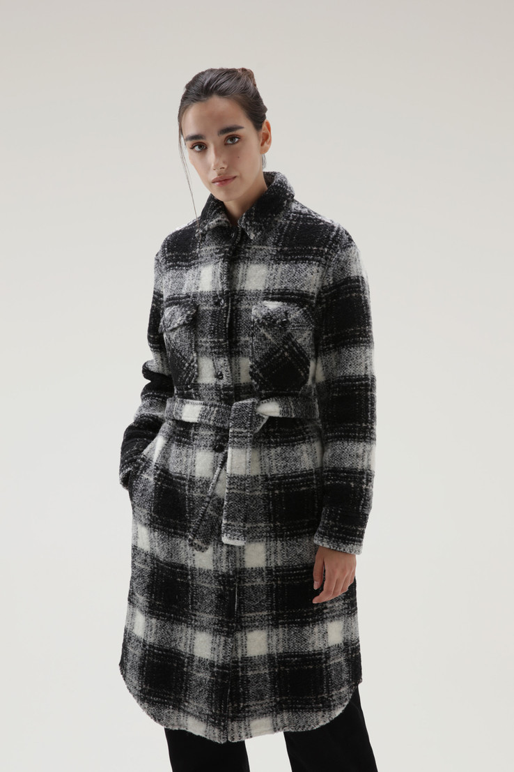 Woolrich Belted-waist Checkered Coat In Black
