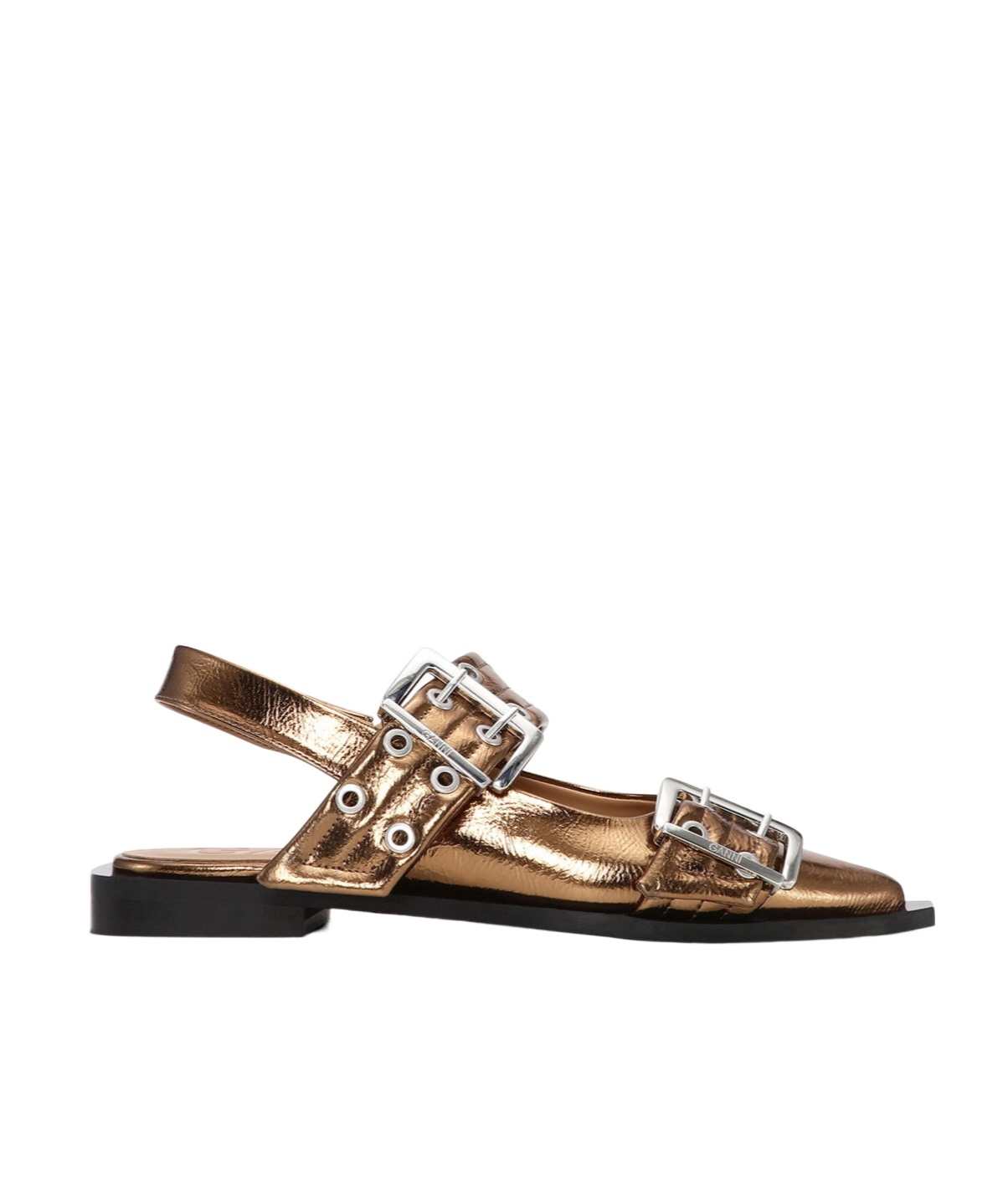 Ganni Bronze Slingback Ballet Flat Shoe With Buckles In Multicolor
