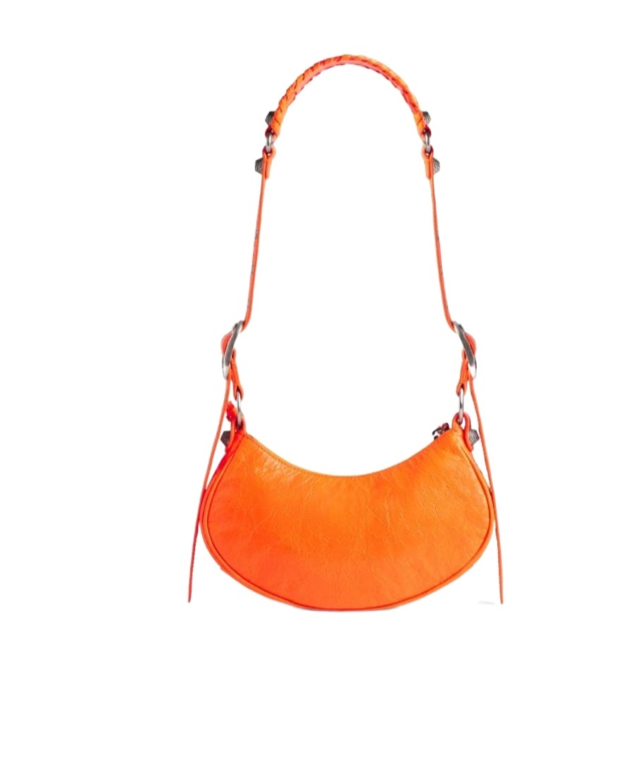Balenciaga Green Leather Shoulder Handbag With Magnetic Closure And Metal Details In Orange