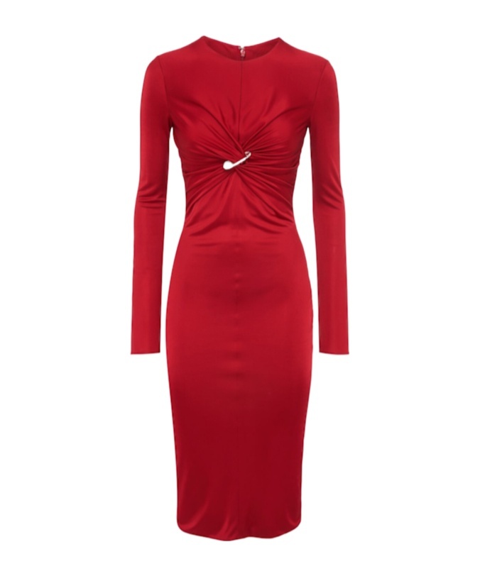 Versace Twisted Safety-pin Long-sleeve Jersey Midi Dress