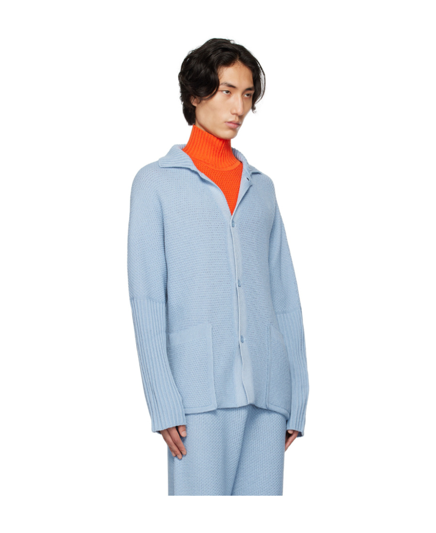 Issey Miyake Front Button Sweater In Blue