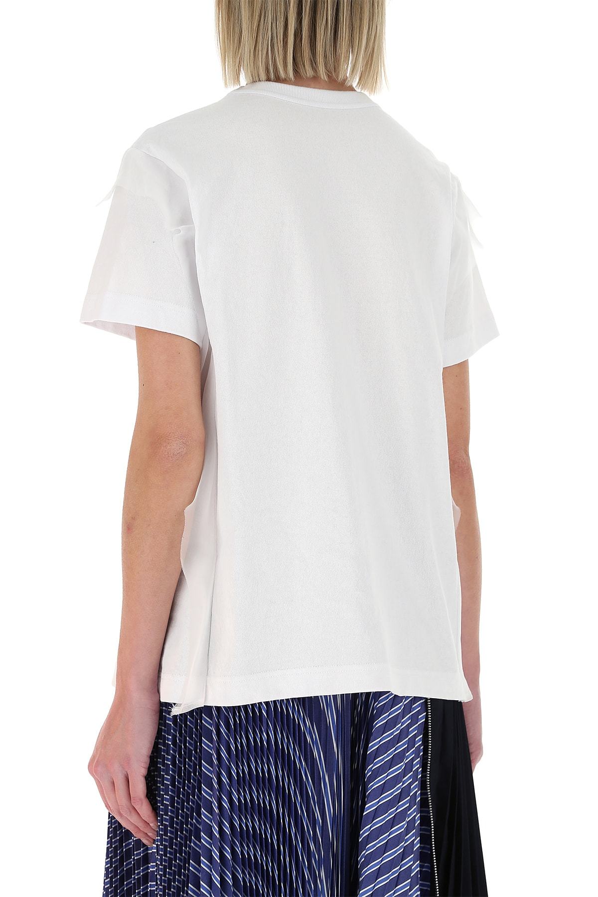Shop Sacai Mesh-panel Cotton T-shirt In White