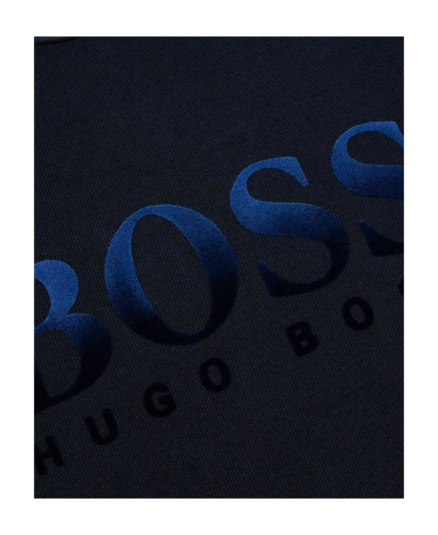 Shop Hugo Boss Navy Blue Round Collar Logo Sweater In Black