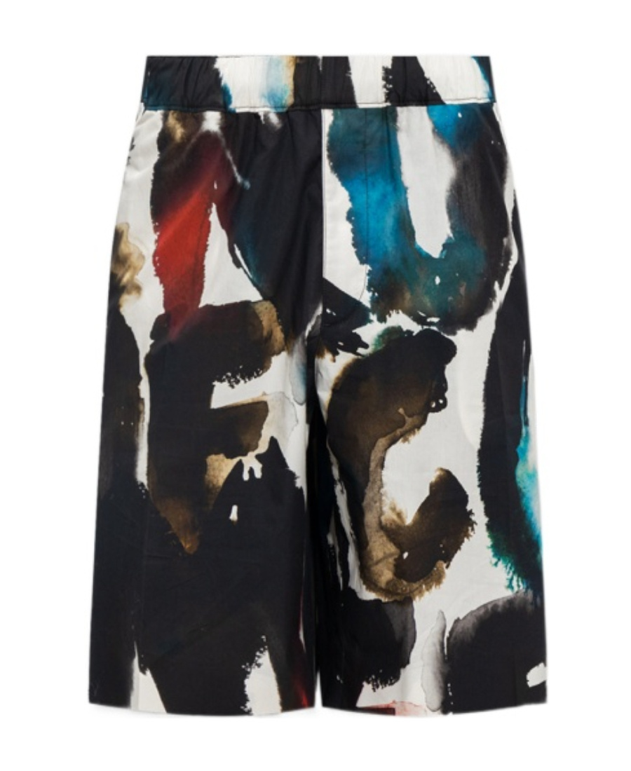 Alexander Mcqueen Cotton Bermuda Shorts With All-over Graffiti Acquerello Print In Black