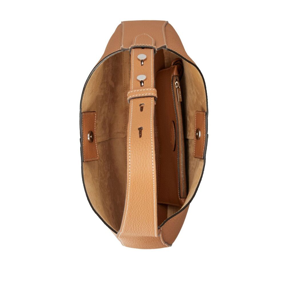Tod's Leather Shoulder Bag With Frontal Logo Patch In Brown
