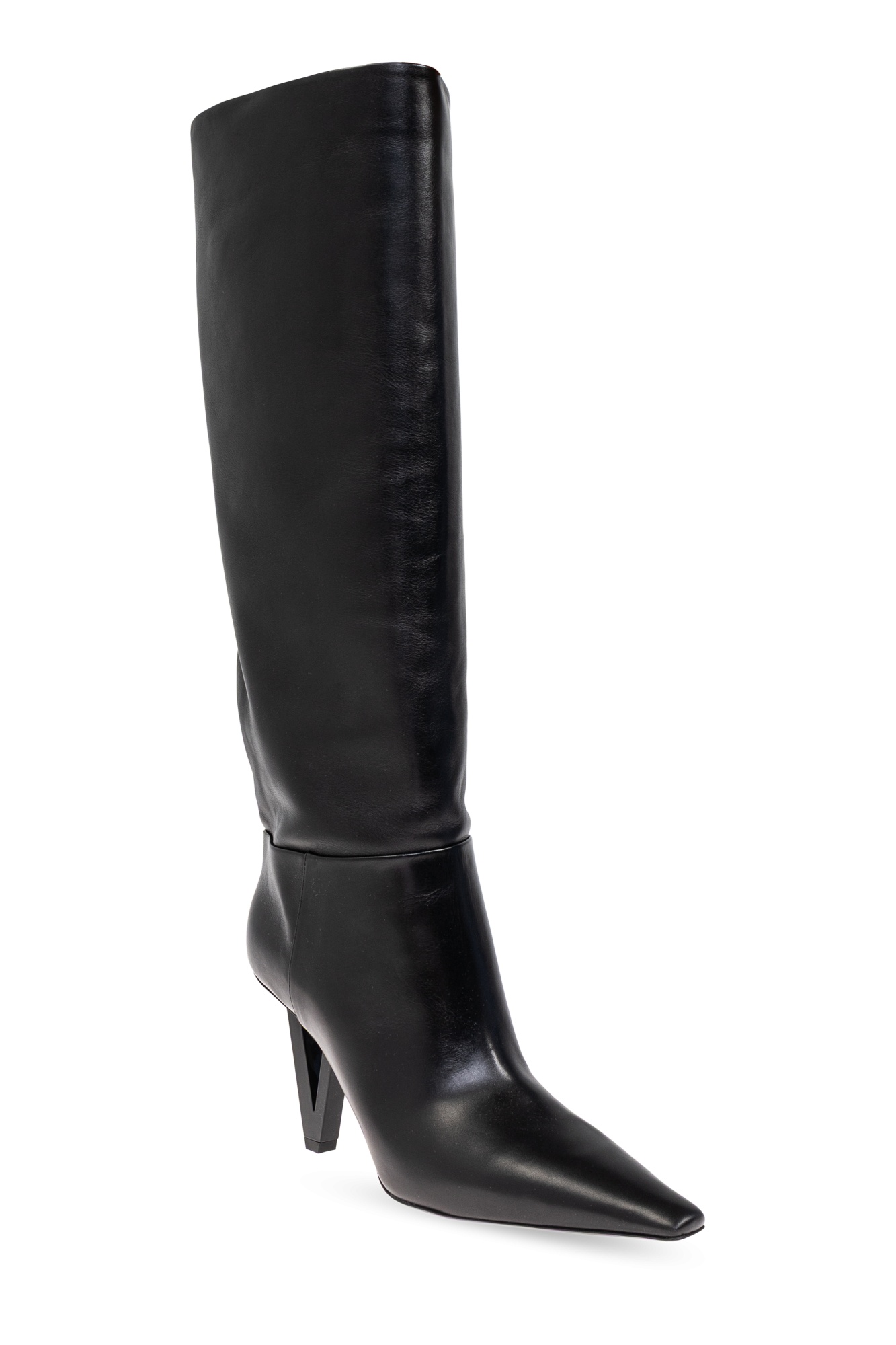Versace Leather V-heel Knee-high Boots 85 In Black