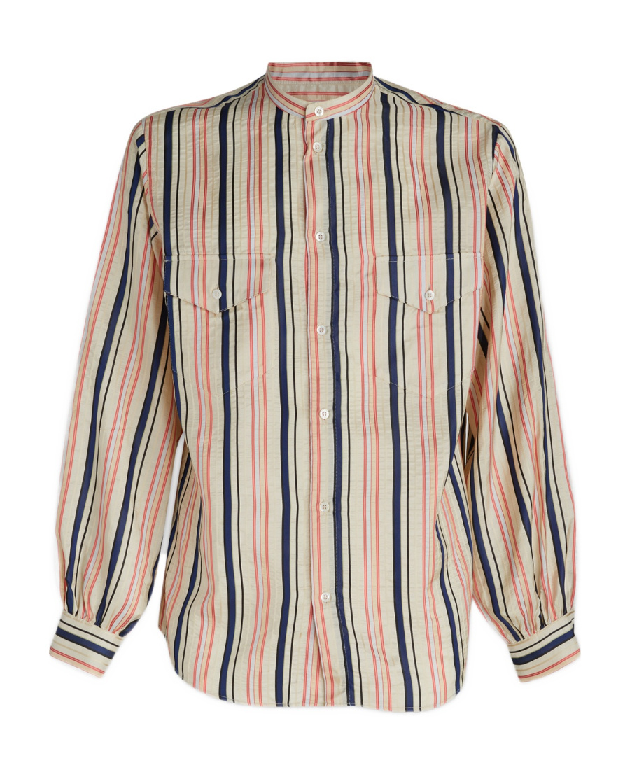 Bally Silk Shirt With Mandarin Collar And Pockets In Nude