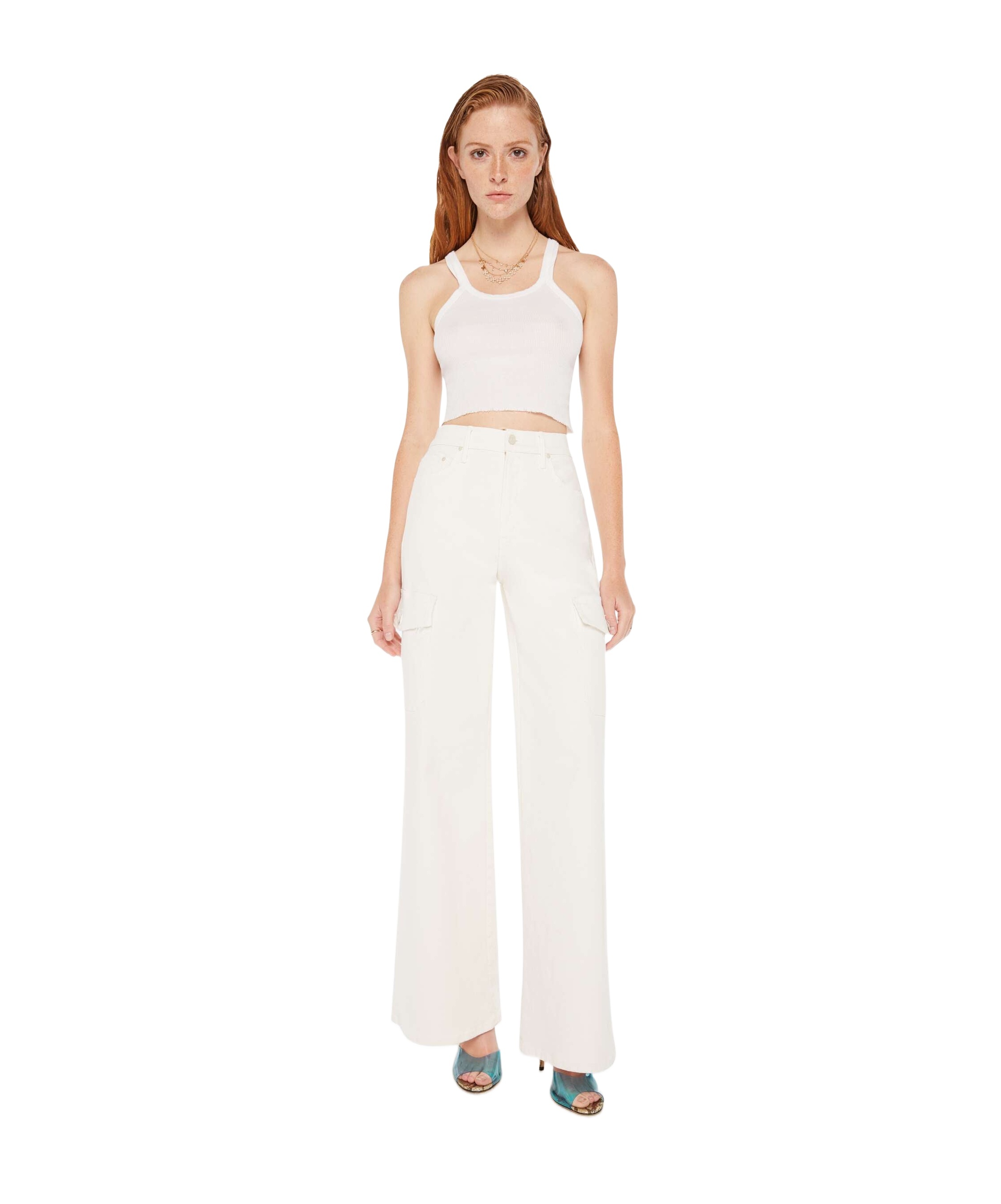 Mother Twister Skimp High-rise Pants Flared Leg Pants In Cream Puffs In White