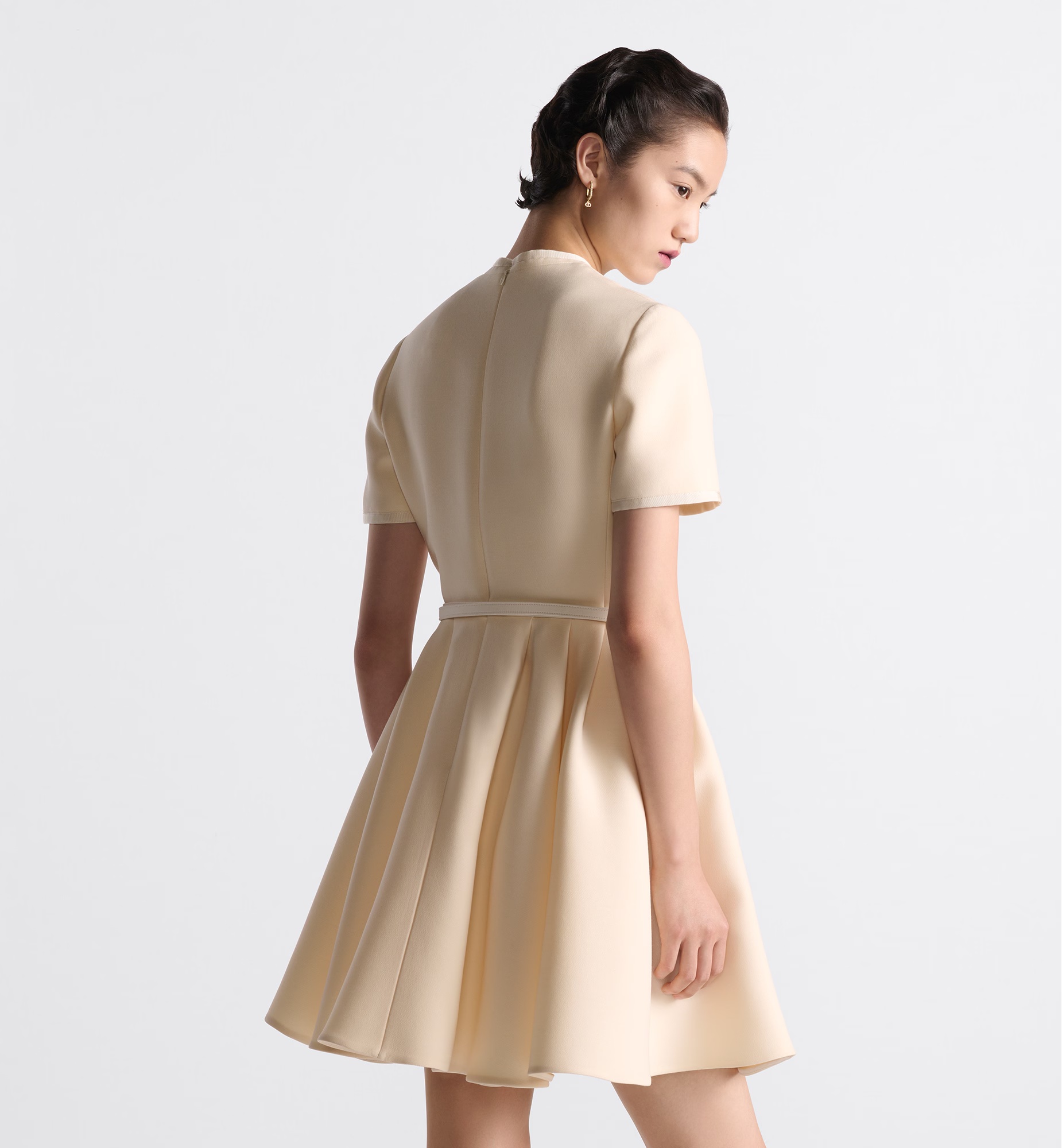 Shop Dior Short Flared Wool Dress In Nude