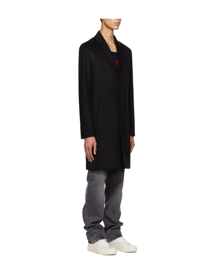 Hugo Boss Water-repellent Wool-blend Coat With Zip-up Inner In Black