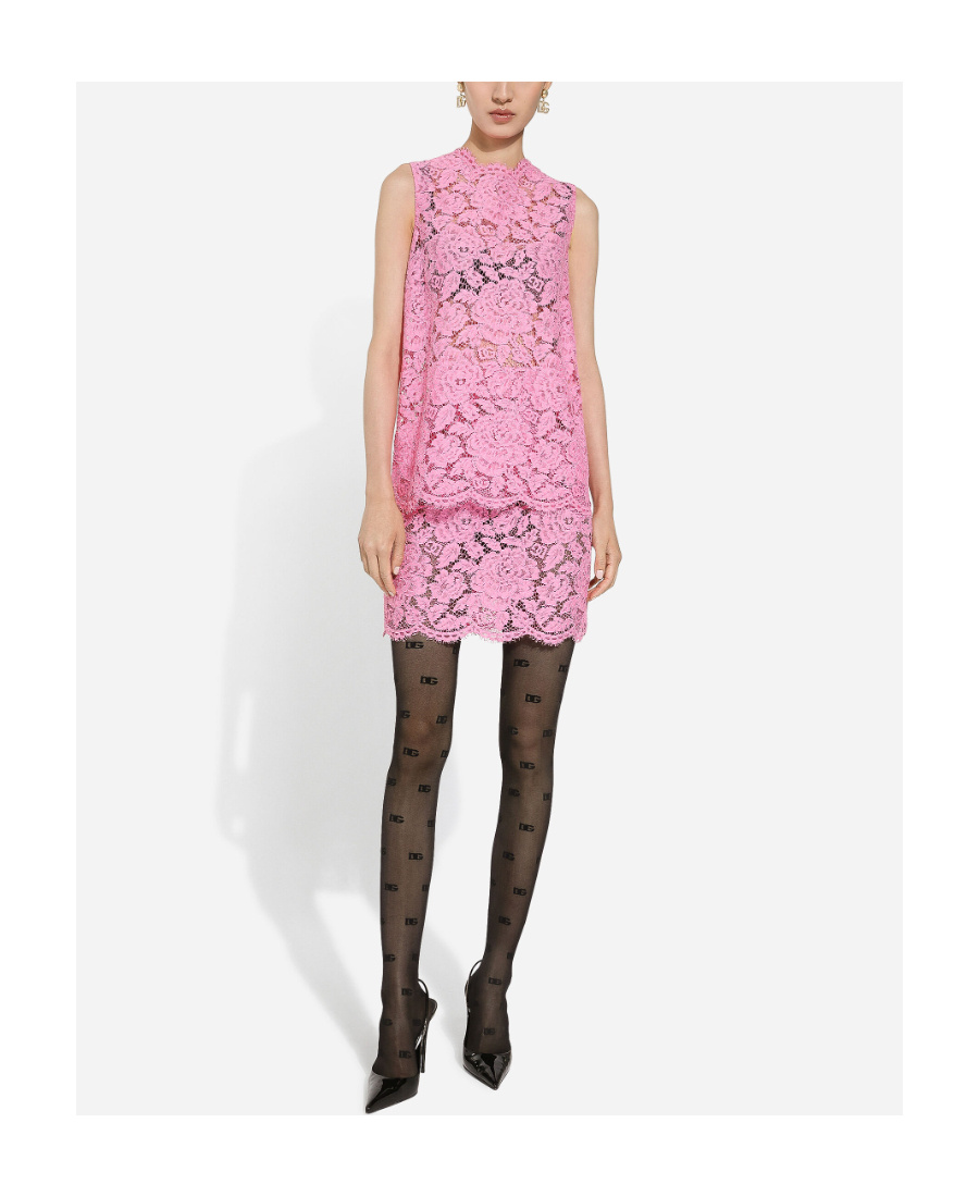 Dolce & Gabbana Branded Floral Cordonetto Lace Miniskirt In Pink