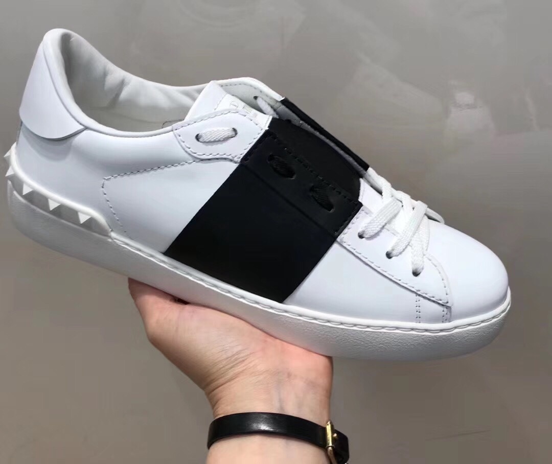 Shop Valentino Calfskin Open Sneaker In White