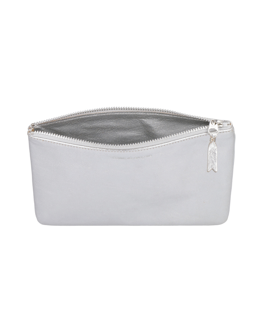 Comme Des Garçons Metallic Zip-pouch Clutch Bag In Gray