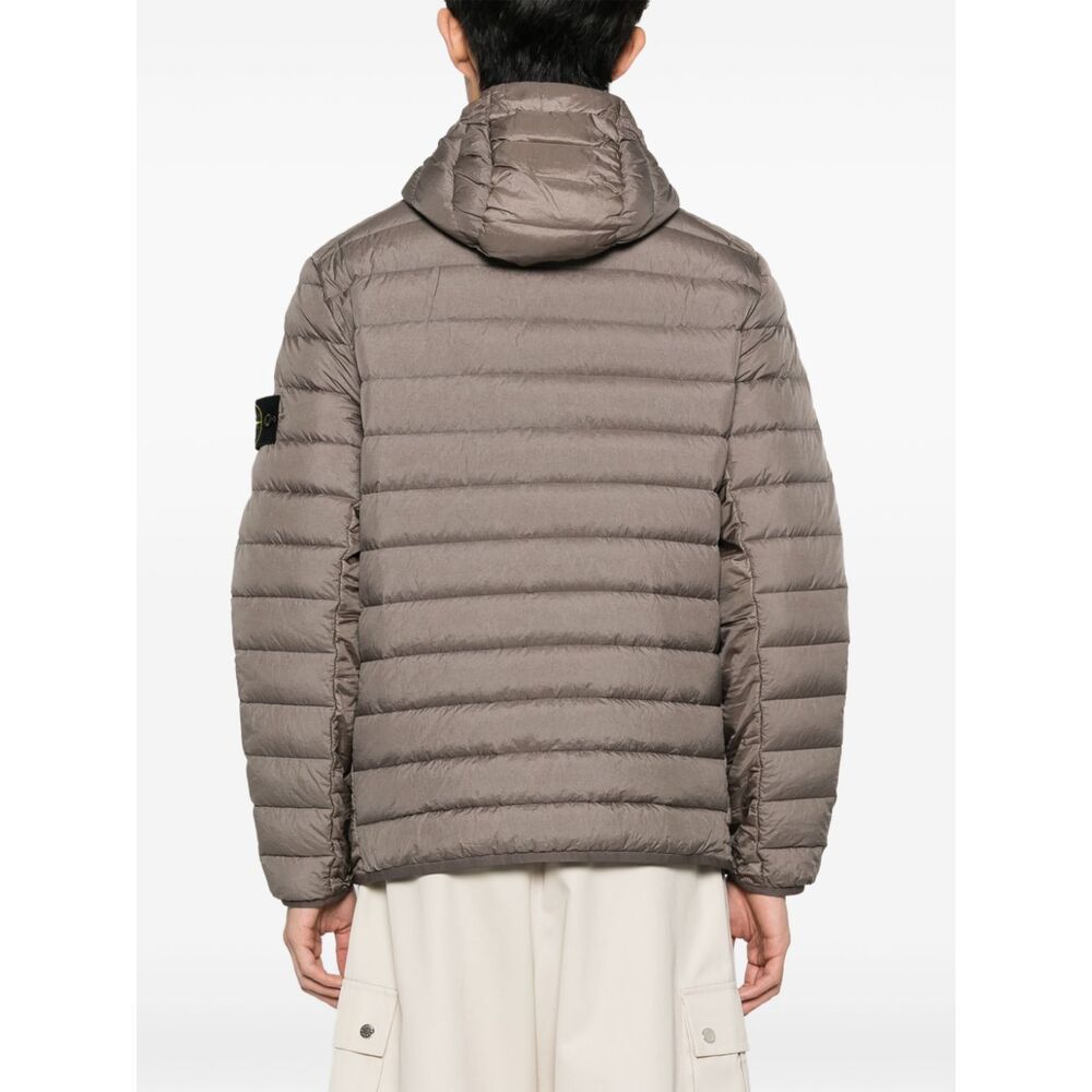 Stone Island Compass-patch Hooded Padded Jacket In Gray