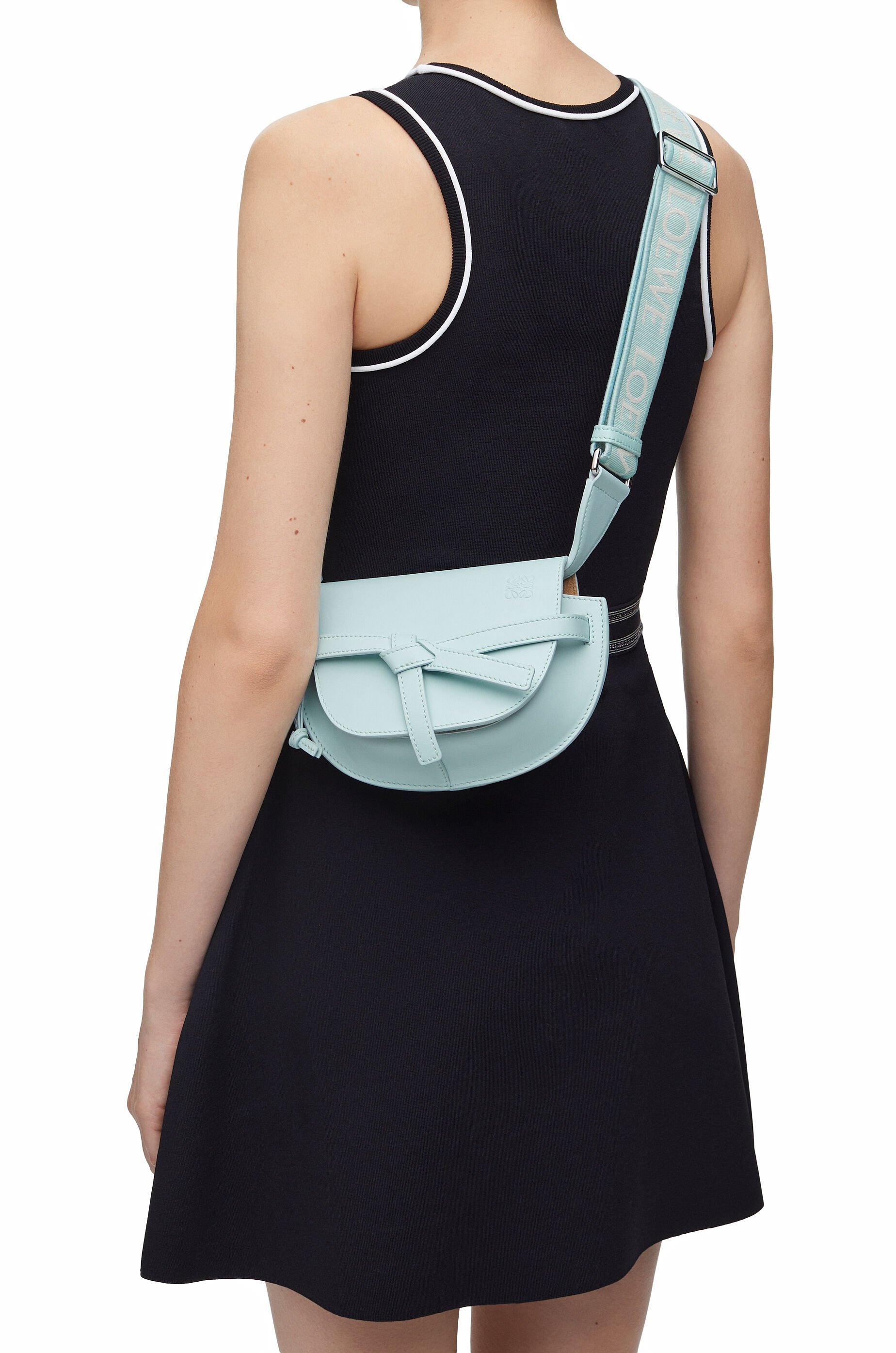 Loewe Mini Gate Dual Bag In Soft Calfskin And Jacquard In Blue