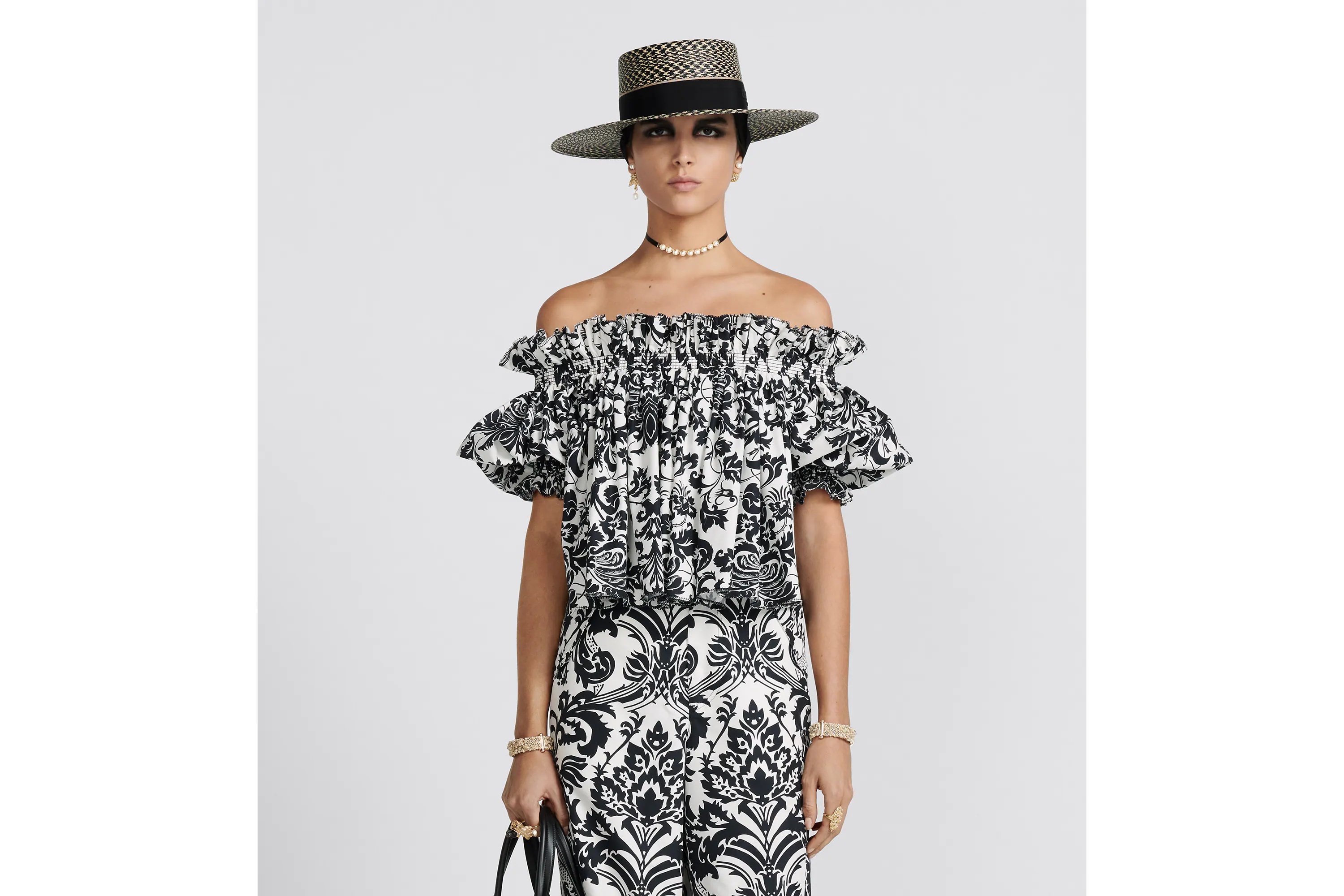 Dior Off-the-shoulder Smocked Top In Black
