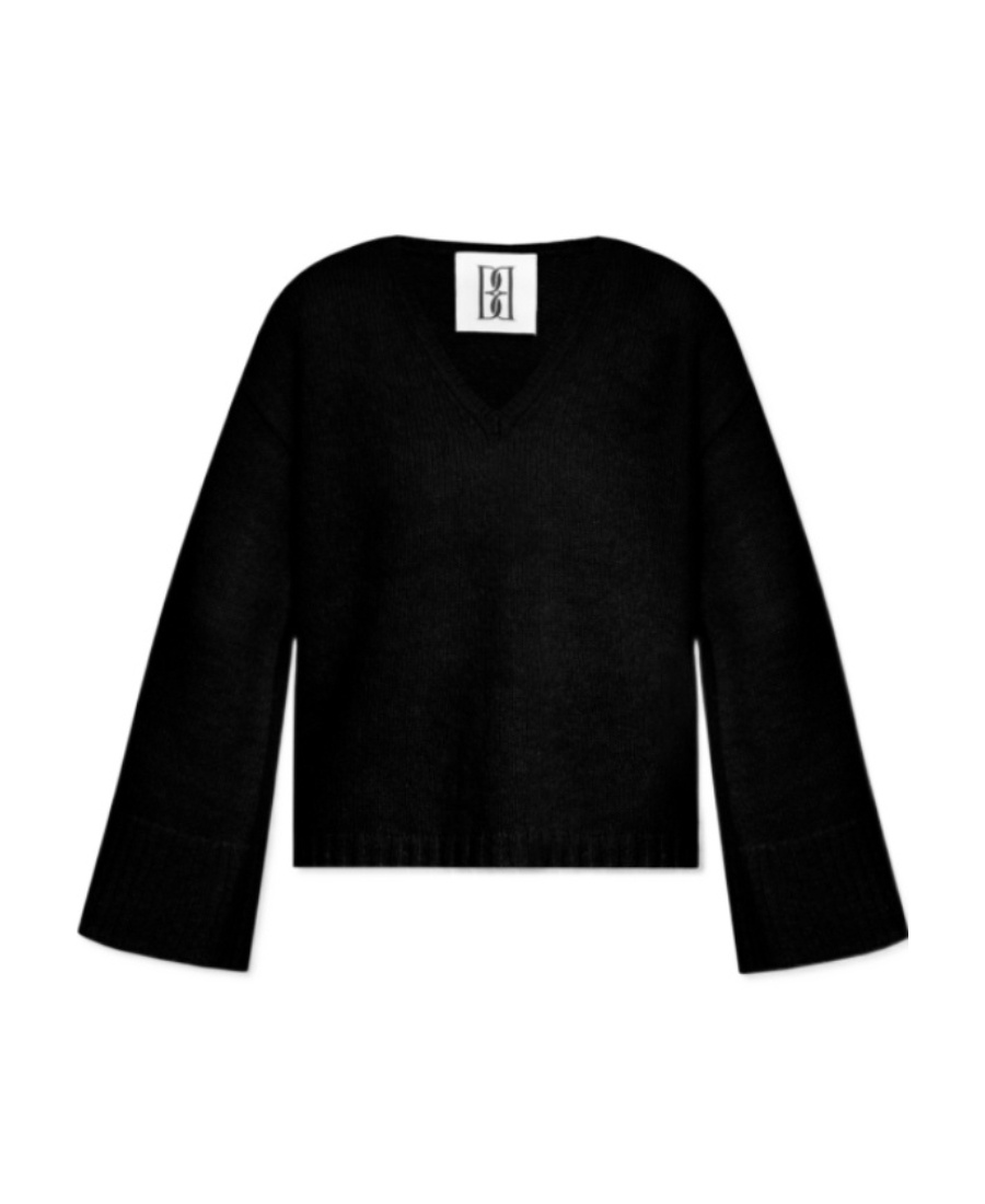 By Malene Birger Brushed-effect V-neck Jumper In Black