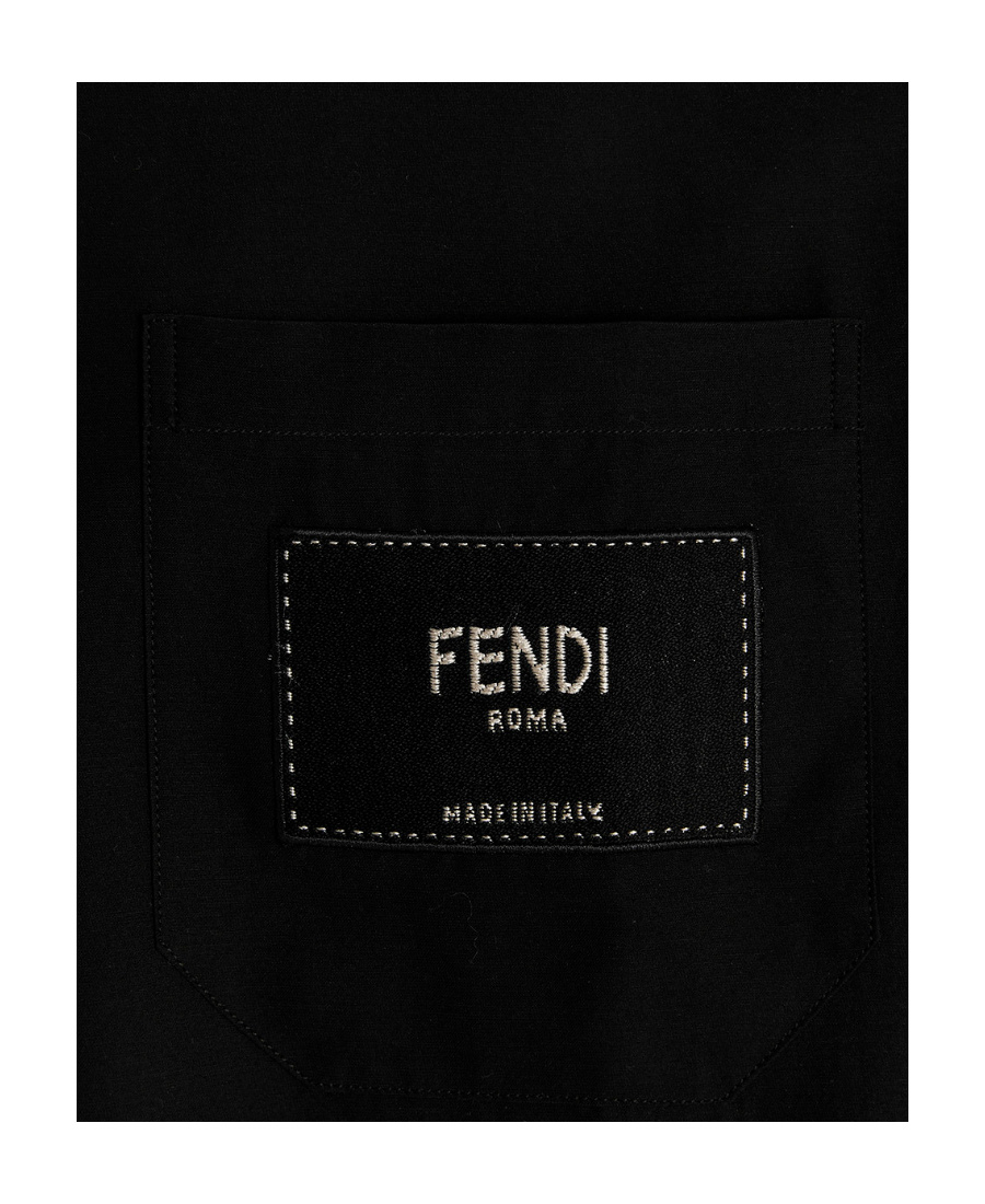 Fendi Logo-patch Button-up Shirt In Black