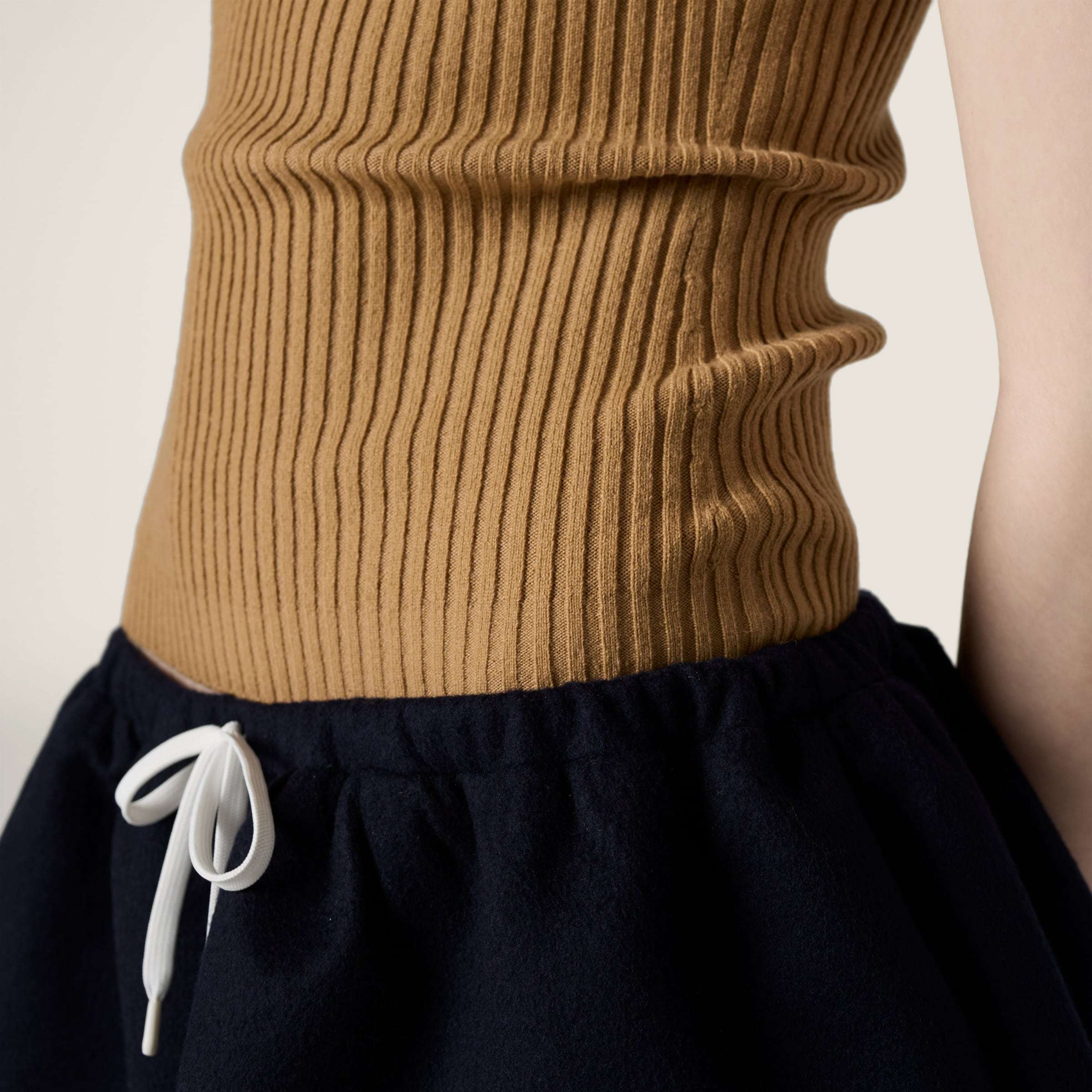 Miu Miu Cashmere Rib Short-sleeve Polo Top In Brown