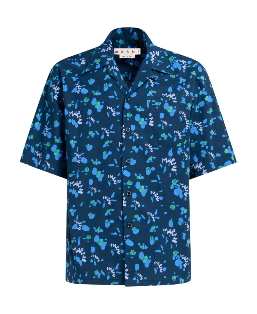 Shop Marni Graphic-print Cotton Shirt In Blue