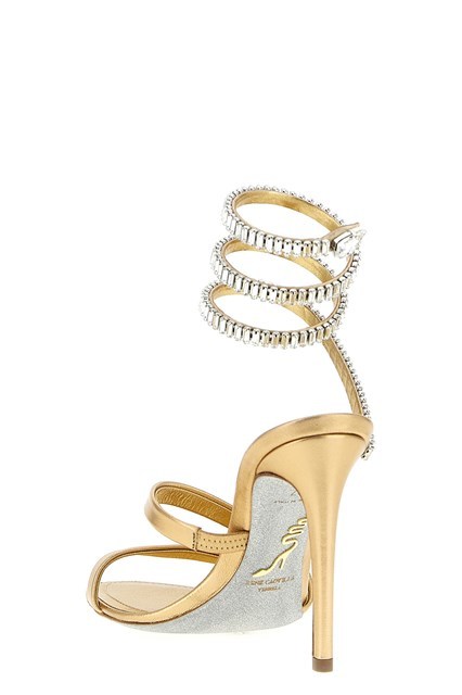 René Caovilla Cleo Sandals With Embellished Metallic Strap In Brown