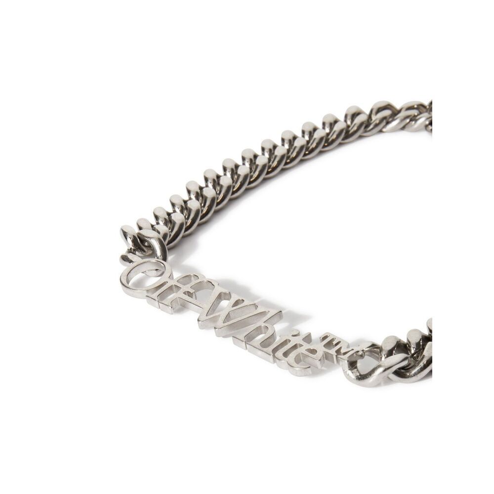 Off-white Bookish Logo Chain Necklace In Gray