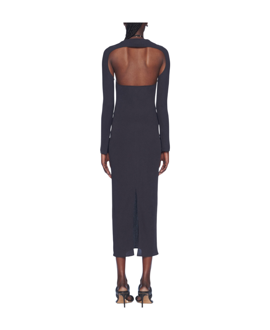 Jacquemus Navy Blue Hollowed-out Dress In Black