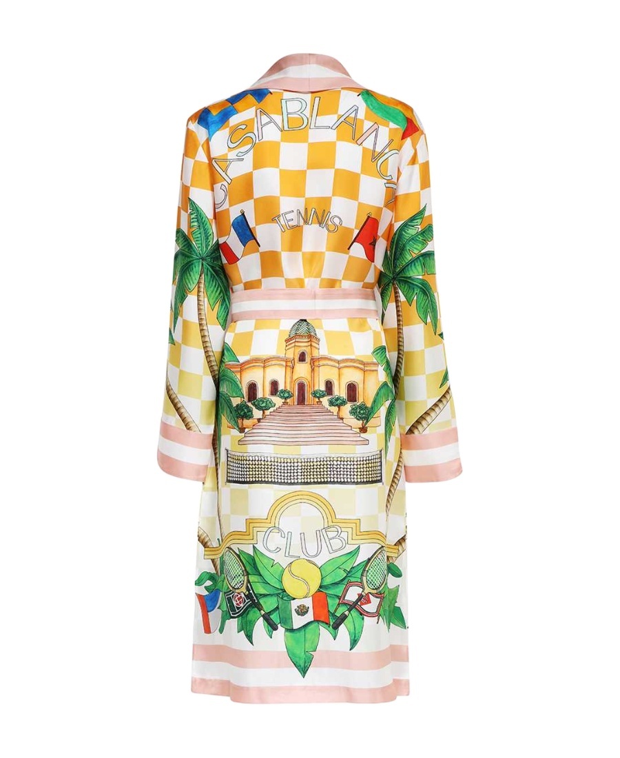Casablanca Printed Silk Robe In Nude