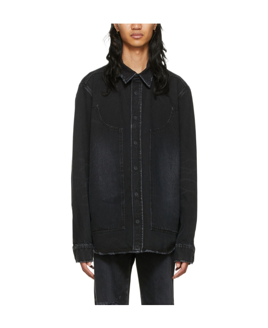 We11 Done Lapel Long-sleeved Denim Shirt In Black